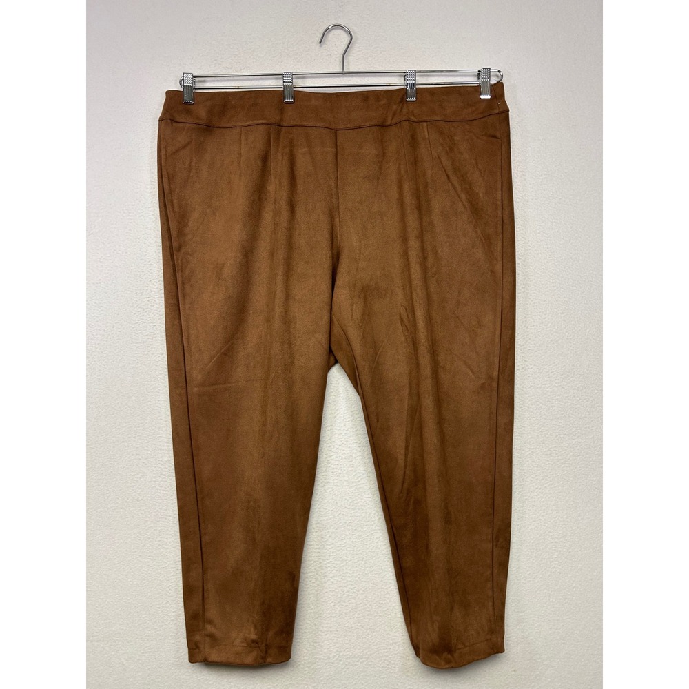 Academia Hearts of Palm Woman Womens 3X Brown Faux Suede Pull On Tapered Pants